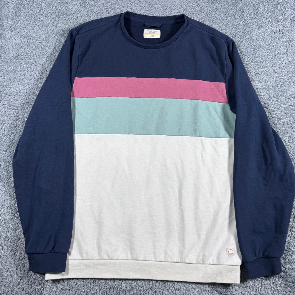 Marine Layer Sweatshirt Mens Large Navy Colorblock Re-Spun Crewneck Pullover